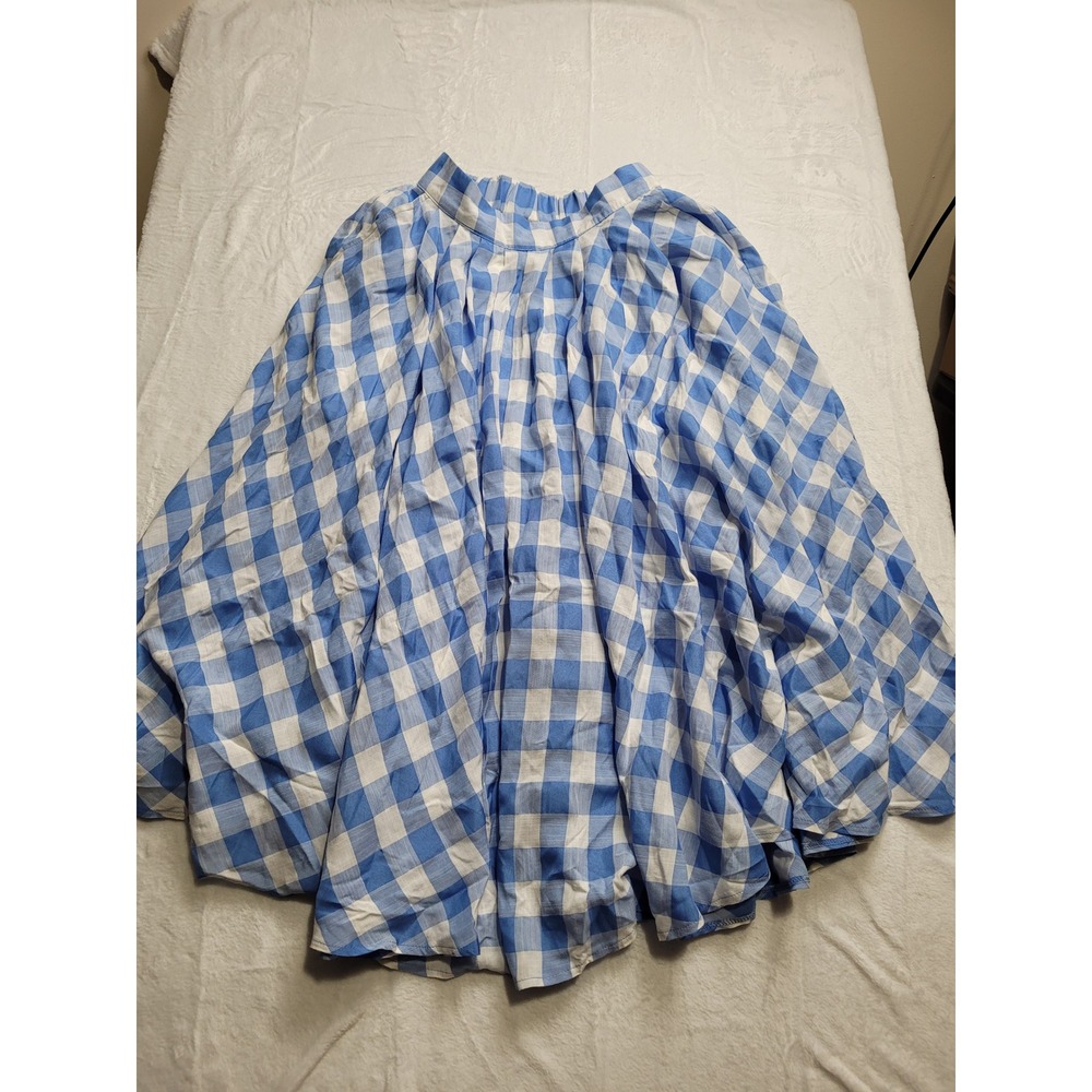 MABLE Gingham Maxi Skirt Women Medium Blue White Elastic Waist Pleated